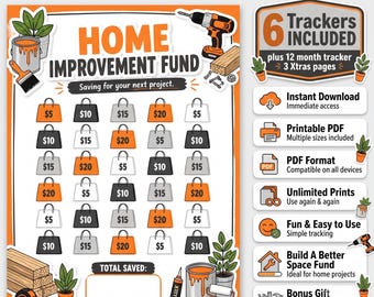 Home Improvement Savings Challenge Tracker Bundle (Printable PDF)