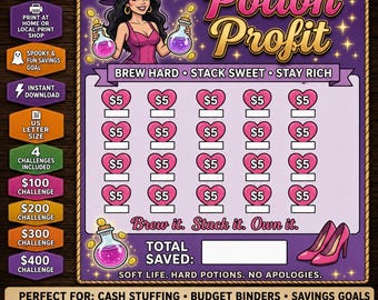 Potion Profit halloween savings challenge printable, twisted tracker set, 4 page cash stuffing PDF