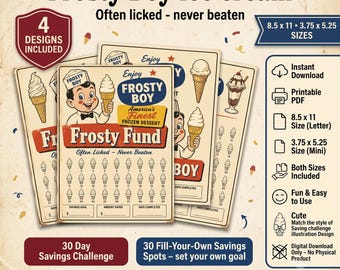 Frosty Boy Savings Challenge Tracker, Ice Cream Fund, Retro Budget Printable (Digital Download)