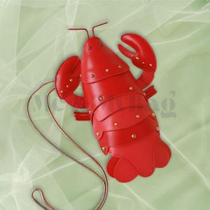 Sac à bandoulière en cuir en forme de homard rouge, sac à main animal rouge tendance, sac à main original créature marine, sac à bandoulière fantaisie unique fait main