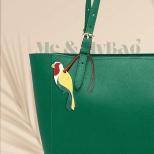 Parrot Genuine Leather Bag Charm, Colourful Bird Purse Accessory, Handmade Genuine Leather Keyring , Tropical Animal Bag Tag