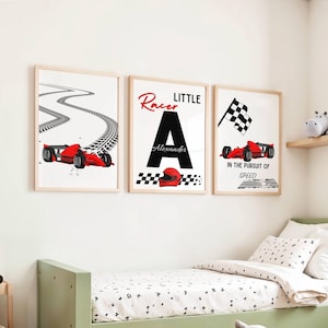 Racing Car Nursery Prints, Baby Boy, Custom Name Printable, Cars Wall Art, Car Poster, Race Car Prints, Boys Room Decor, Sport Car Print