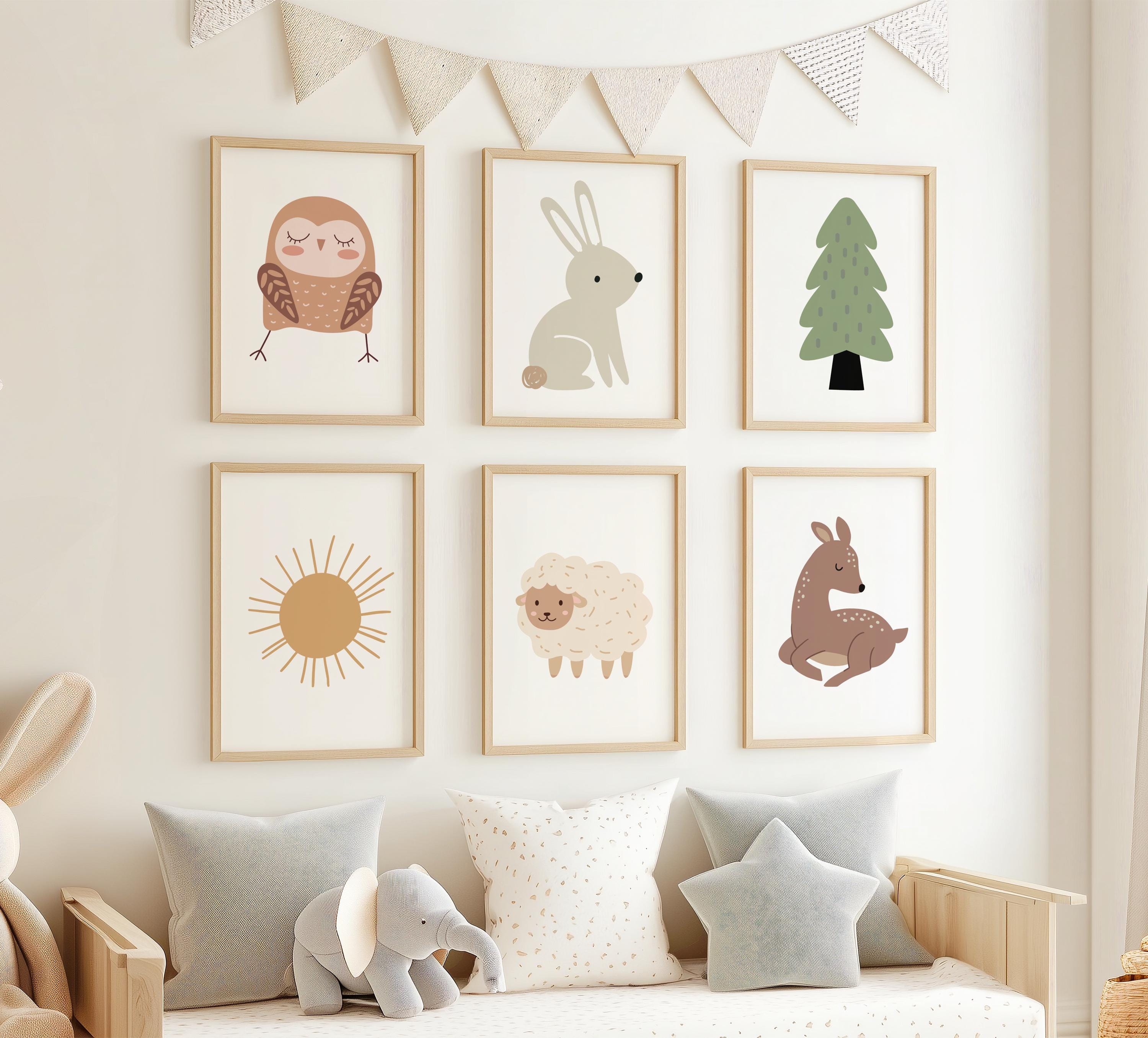 Woodland Nursery Wall Art Set of 6, Neutral Animal Prints for Baby Room ...