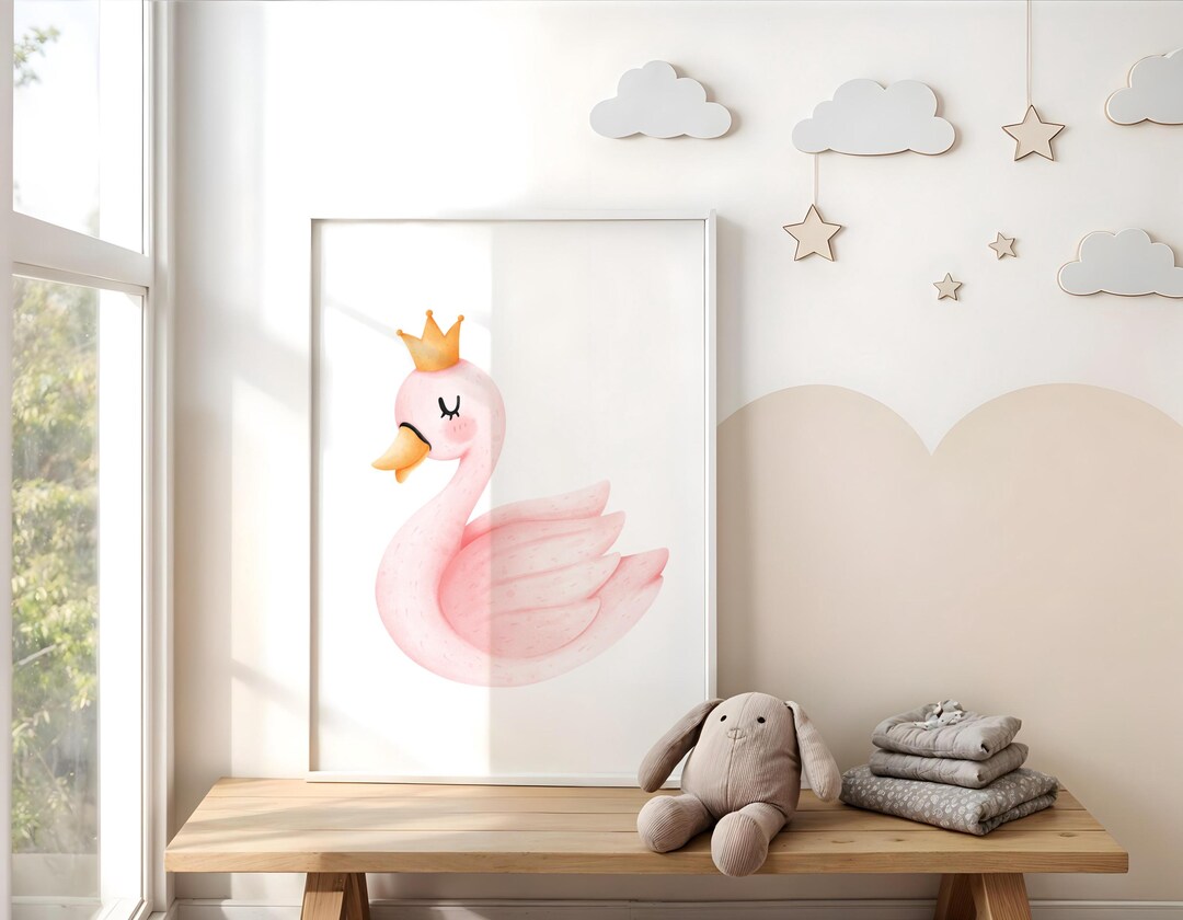 Swan Nursery Wall Art: Pink Princess Baby Girl Room Decor (digital ...
