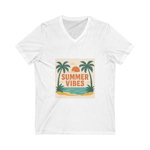 Summer Vibes Unisex V-Neck Tee, Beach Shirt, Casual Summer Tee, Gift for Beach Lovers, Relaxed Fit T-Shirt, Vacation Essential