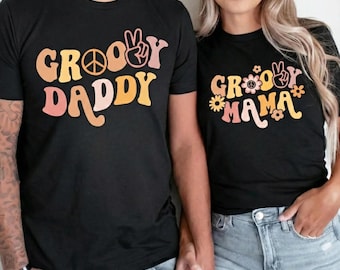 Groovy Mama Daddy Shirts, Retro 70s Style Matching Couple Tops