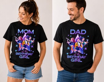 Chemises familiales assorties personnalisées Huntrix K Pop, maman, père de la fille qui fête son anniversaire, chemises de fête d'anniversaire assorties, tenue de famille personnalisée