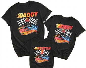 Chemise personnalisée d'anniversaire de voiture de course, tenue de fête à thème course, t-shirt voiture rapide