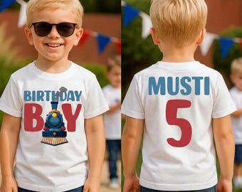 Personalized Train Birthday Shirt for Boys, Custom Name and Age Choo Choo Party Outfit, Locomotive Theme Kids Tee