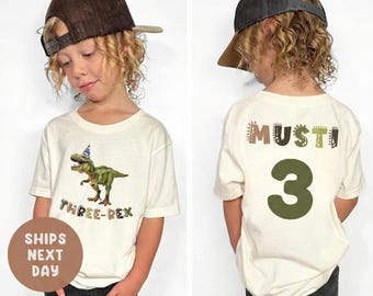 Personalized Three Rex 2nd Birthday Shirt - Dinosaur Cake Smash Outfit
