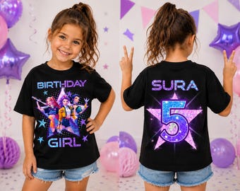 Chemise d'anniversaire personnalisée Huntrix K Pop, t-shirt d'âge nom personnalisé, chemise d'anniversaire avant arrière, tenue de famille assortie