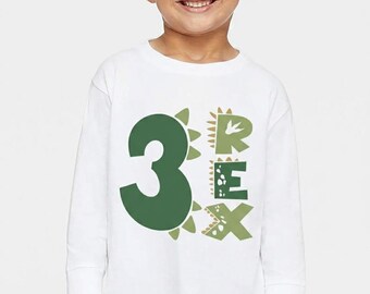 T-shirt personnalisé pour le 3e anniversaire du dinosaure Rex, tenue personnalisée pour l'âge de 3 ans avec nom