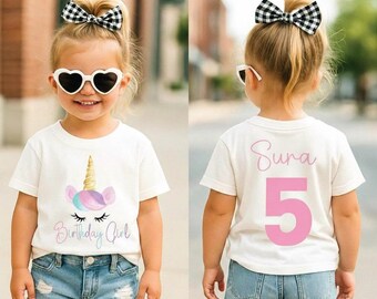 Personalized Unicorn Birthday Shirt, Custom Name Age, Girls Unicorn Party Outfit