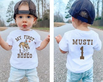 Personalized My First Rodeo 1st Birthday Shirt – Western Baby Boy Birthday Outfit Custom Name