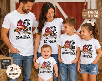Personalized Farm 2nd Birthday Family Shirts, Matching Mama Dada Brother Sister Barnyard Cow Print Party Tee Set
