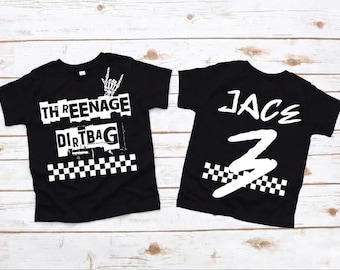 Personalized Threenage Dirtbag Birthday Shirt Boy, 3rd Birthday Racing Shirt, Checkered Flag Birthday Shirt, Custom Name Age 3 Shirt