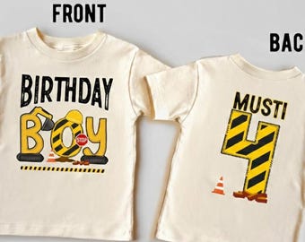 Personalized Construction 4th Birthday Boy Shirt, Excavator Theme Outfit