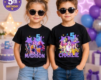 Chemise d'anniversaire Kpop Saja personnalisée, chemise d'anniversaire personnalisée Huntrix, tenue d'anniversaire garçons et filles avec nom et âge