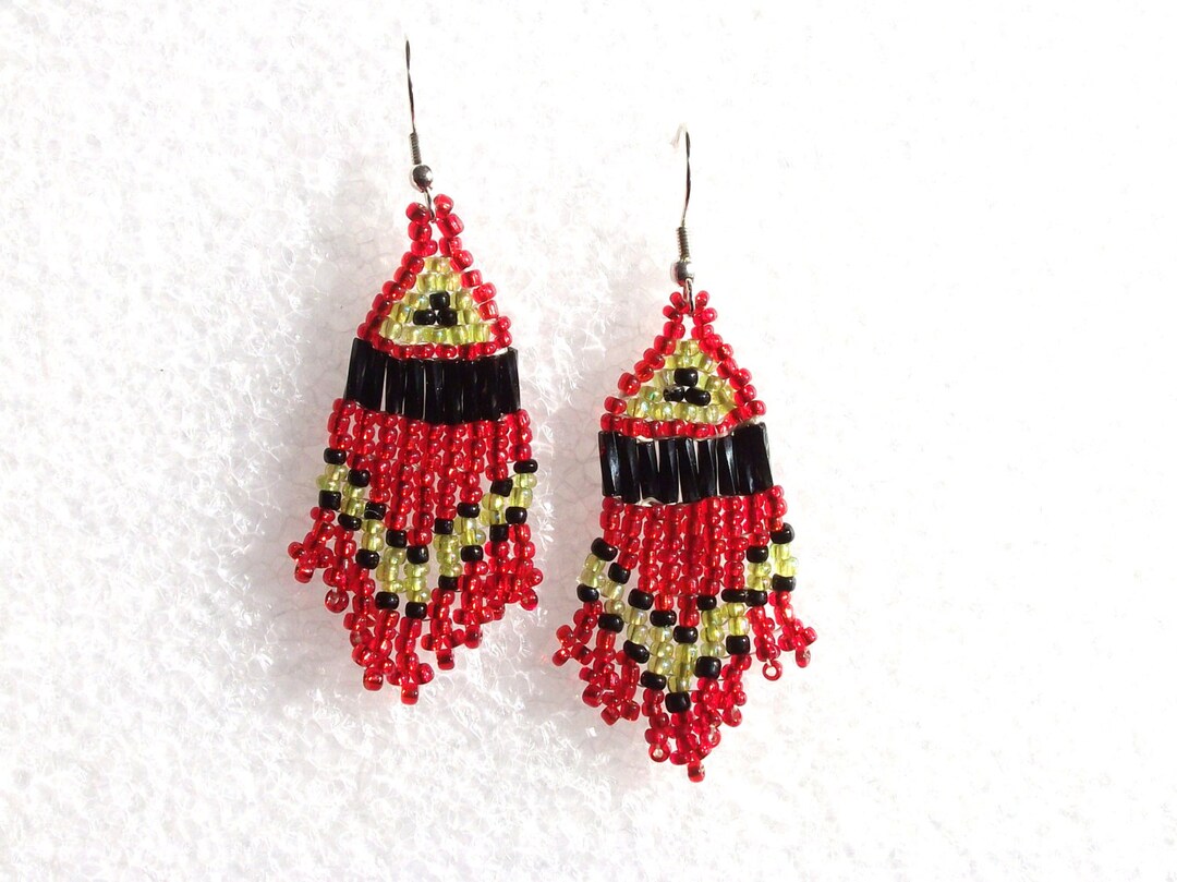 Earrings Beautiful Ruby Red Colors Hand Beaded - Etsy