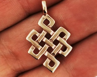 Endless Knot Pendant in Sterling Silver or Bronze Shrivatsa Pendant Celtic Knot Jewelry Tibetan Knot Necklace Buddhist Jewelry Gift