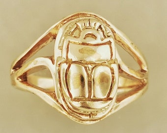 Egyptian Scarab Ring in Sterling Silver or Antique Bronze, Mid Century Egyptian Scarab Ring, Scarab Beetle Ring, Ancient Egyptian Style Ring