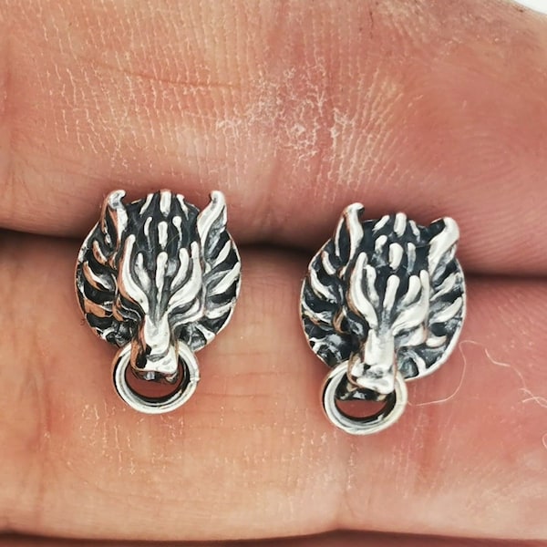 Sterling Silver FF7 Wolf Stud Earrings, FFVII Cloud Strife Wolf earring, final fantasy earrings, FFVII Wolf Earrings, Final Fantasy Jewelry