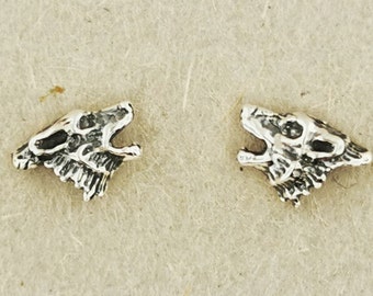 Howling Wolves Sterling Silver Earrings, Silver Wolf Earrings, Howling Wolf Studs