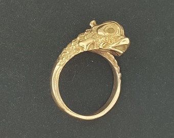 Vintage Stylized Koi Ring in Antique Bronze