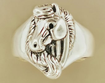 Horse Head Ring Sterling Silver or Antique Bronze, Equine Ring, Horse Lover Ring, Horse Signet Ring