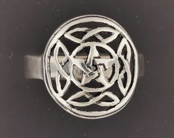 Knotwork Pentacle Ring in Sterling Silver or Antique Bronze