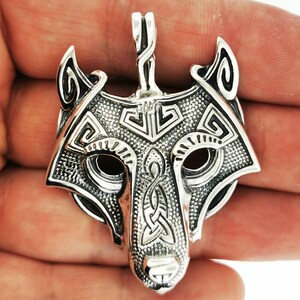 Viking Wolf Head Pendant in Sterling Silver or Bronze  Norse Tribal Wolf Necklace Nordic Wolf Jewelry Norse Pendant Gift for Men or Women