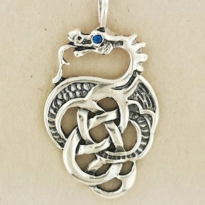 Sterling Silver Celtic Dragon Pendant with Birthstone Eye Celtic Knotwork Jewelry Irish Mythical Pendant Dragon Necklace for Men Women