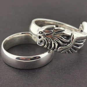 Final Fantasy 8 Squall Griever Ring Set in Sterling Silver, Final Fantasy 8 Wedding Set, FF8 Winged Lion Ring, Final Fantasy Wedding Rings