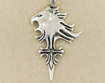 Large Griever Pendant in Sterling Silver or Antique Bronze, Squall Cosplay Pendant, FFVIII Cosplay Pendant, FFVIII Sleeping Lion Pendant