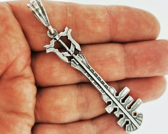 Ends of the Earth Keyblade Pendant in Sterling Silver or Antique Bronze, KH Keyblade Pendant, Video Game Pendant