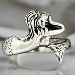 Mermaid Ring in 925 Sterling Silver Classic Mermaid Ring Silver Siren Ring
