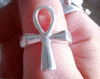 Large Ankh Ring in Sterling Silver or Antique Bronze, Ankh Ring, Egyptian Style Ring