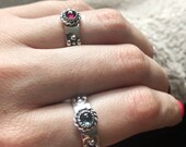 Howls Calcifer Fire Band in Sterling Silver, Gemstone Flower Band, Birthstone Flower Ring