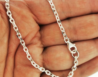 Corrente de prata esterlina 925 com corte de diamante oval, 2 mm de largura, colar personalizado para homens ou mulheres, estilo corrente de prata.