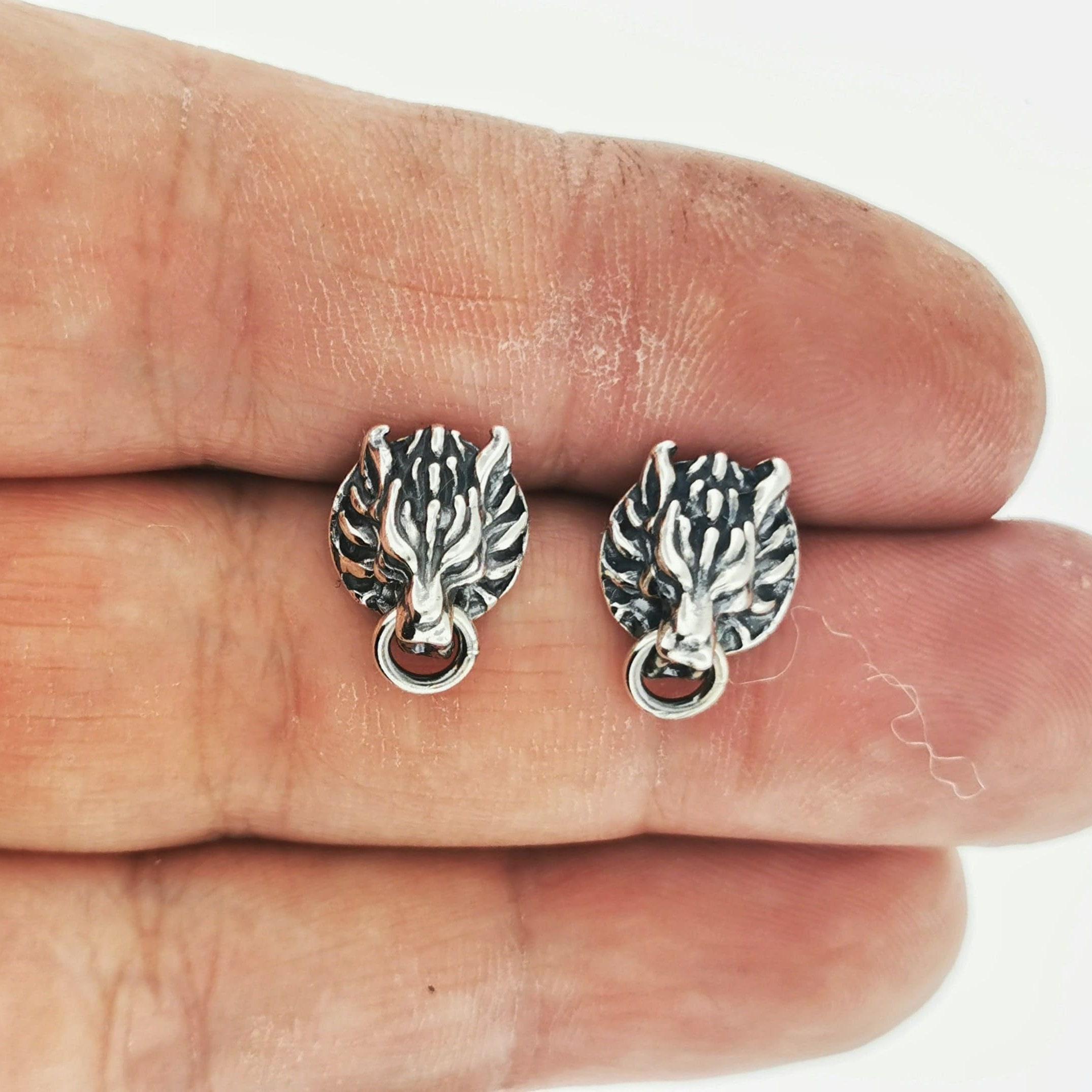 Sterling Silver FF7 Wolf Stud Earrings FFVII Cloud Wolf