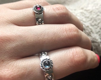 Howls Calcifer Fire Ring in Sterling Silver with Imitation Birthstone Howls Moving Castle Ring Howl and Sophie Rings