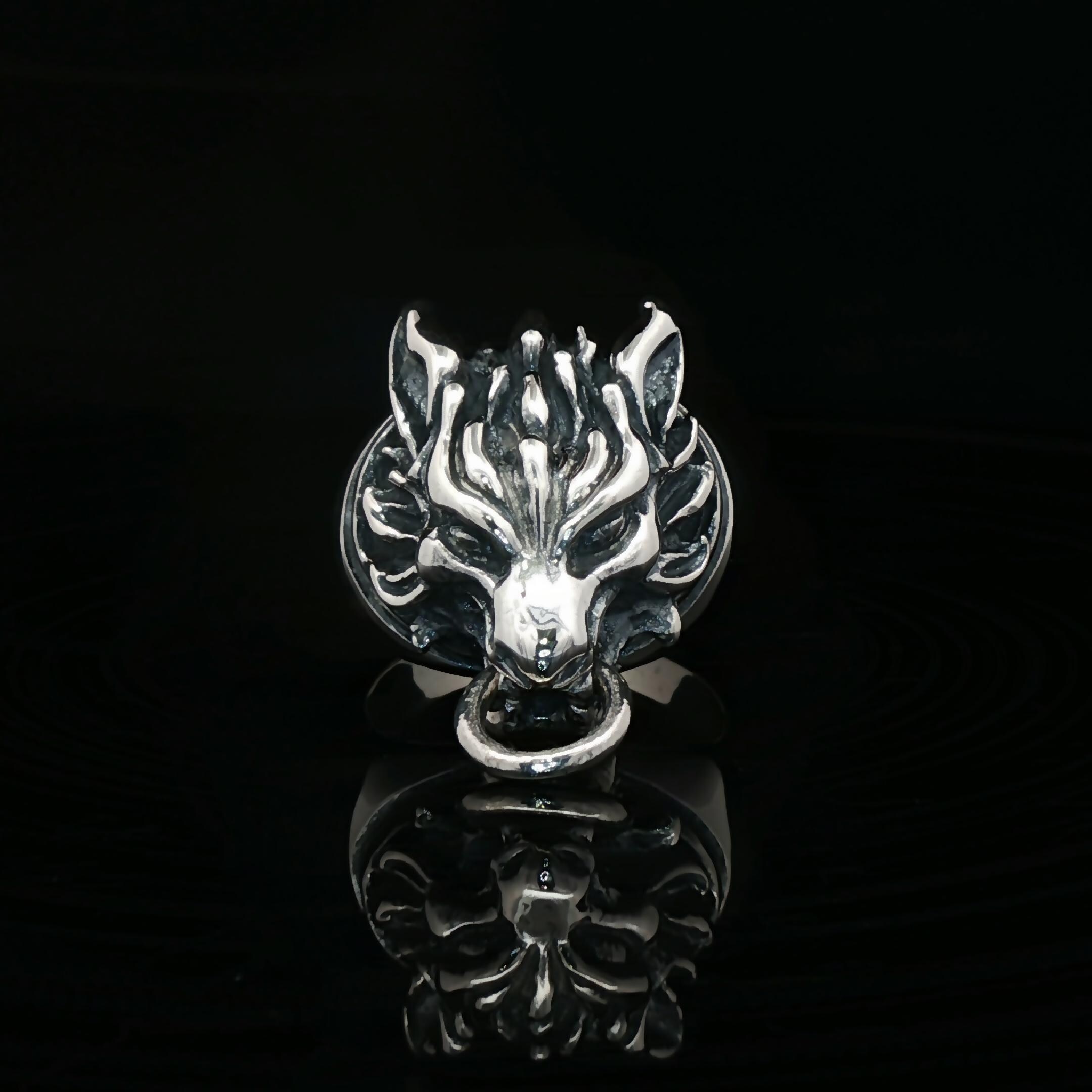 Final 7 Fenrir Wolf Ring in Sterling Silver or Antique Bronze