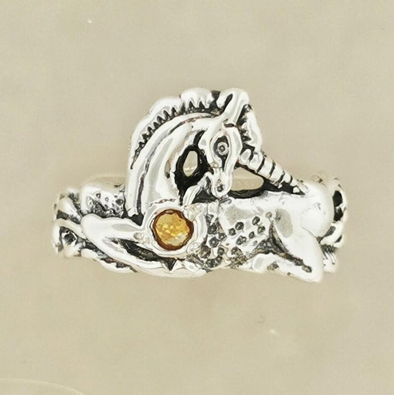 Sterling Silver Unicorn Ring Birthstone Design Vintage Style Fantasy Jewelry Gift Idea Mythical Animal Accessory Magical Classic Dainty November birthstone