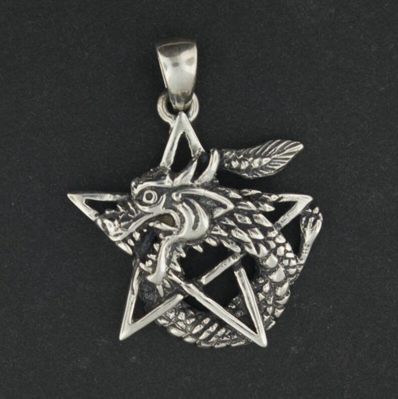 Dragon Pentagram Pendant in 925 Silver or Bronze, Pentacle Pendant Jewelry, Dragon Star Pendant, Jewellery Gift for Wicca, Silver Dragon Jewellery, Pagan Dragon Pendant, Silver Pentagram Pendant, Silver Dragon Jewelry, Silver Dragon Jewellery