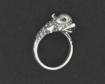 Vintage Stylized Koi Ring in Sterling Silver or Antique Bronze