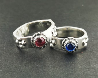 Matching Howl and Sophie Ring Set in Sterling Silver, Howls Moving Castle, Birthstone Anime Wedding Rings