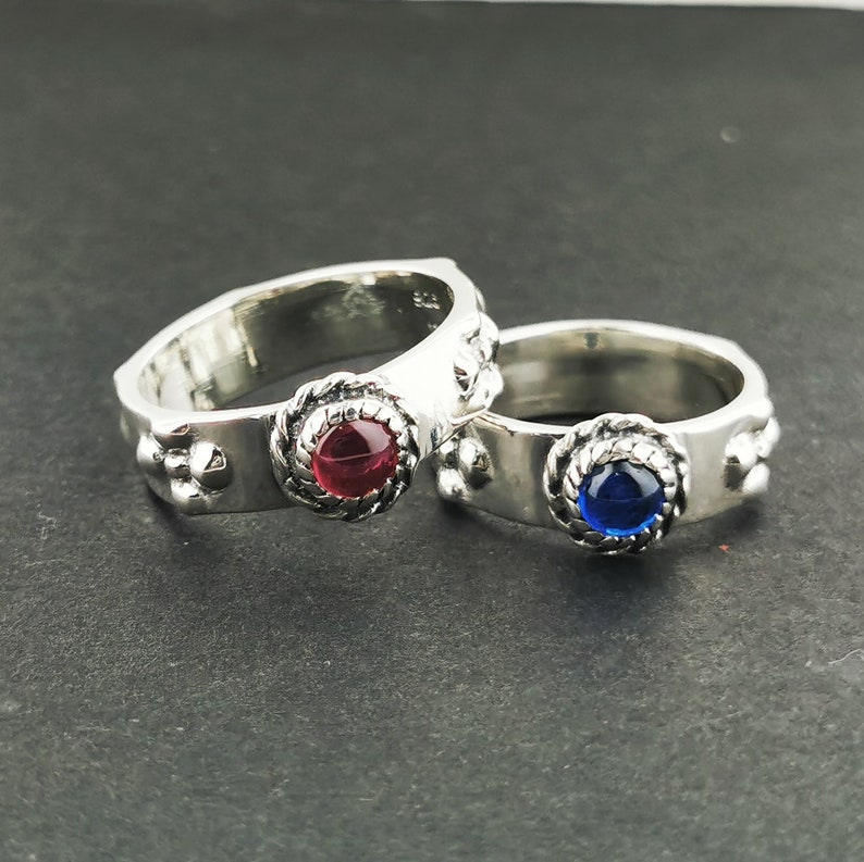 Matching Howl and Sophie Set of Two Rings in Sterling Silver, Howls Moving Castle Wedding Set, Birthstone Wedding Band Set, Couples Ring Set, How and Sophie Set, Silver Howl Ring, Howl Sophie Ring, Birthstone Ring Set, Howls Wedding Set
