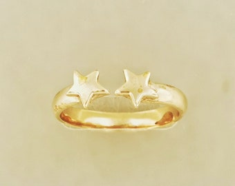 Twin Star Adjustable Ring In Sterling Silver Or Antique Bronze, Celestial Ring, Two Stars Ring