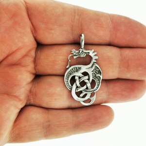 Celtic Knotwork Dragon Pendant in Sterling Silver or Antique Bronze, Silver Dragon Charm, Celtic Dragon Pendant, Celtic Knotwork Pendant, Sterling Silver Dragon Pendant, Celtic Silver Jewelry, Fantasy Dragon Pendant, Celtic Knotwork Dragon Pendant
