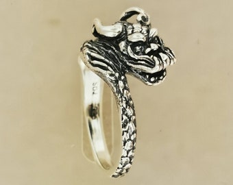 Chinese Style Dragon Ring in Sterling Silver or Antique Bronze, Chinese Dragon Ring, Year Of The Dragon Ring